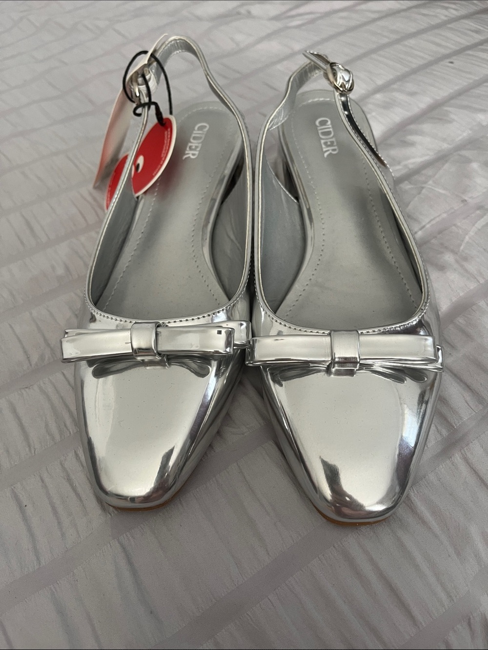 Cider Metallic Silver Bow Slingback Flats